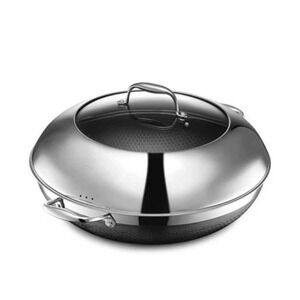 HexClad 14 Inch Hybrid Wok with Lid Stainless Steel Nonstick Cookware Pan